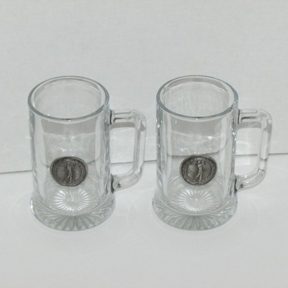 2 Heavy Glass Beer Mugs Golf Golfing Theme Excellent Golfer Gift - Picture 3 of 6